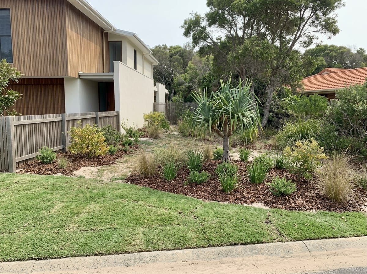The same Peregian bed rebuilt with salt hardy native planting